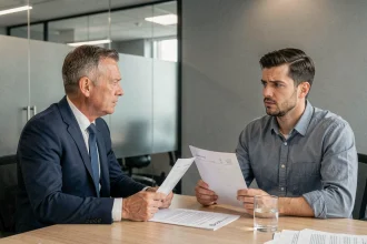 Entretien entre un responsable RH et un employé au sujet de la politique alcool en entreprise