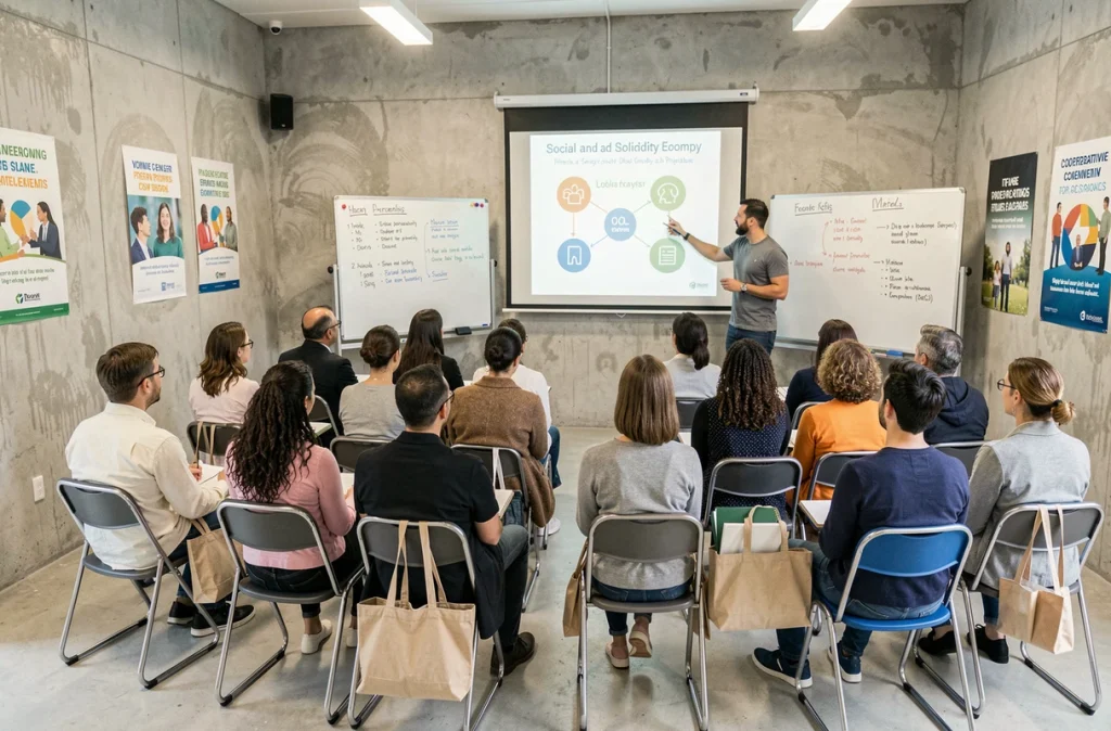 Séance de formation collective sur l'économie sociale et solidaire animée par la Cress Midi-Pyrénées