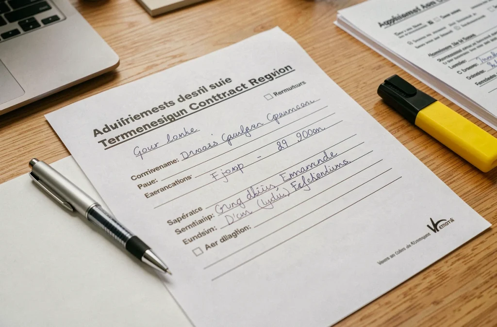 Gros plan sur un formulaire de rupture de contrat d'apprentissage en cours de remplissage