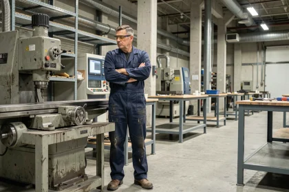 Technicien industriel face à des postes de travail vides dans une usine en pénurie de main-d'œuvre qualifiée